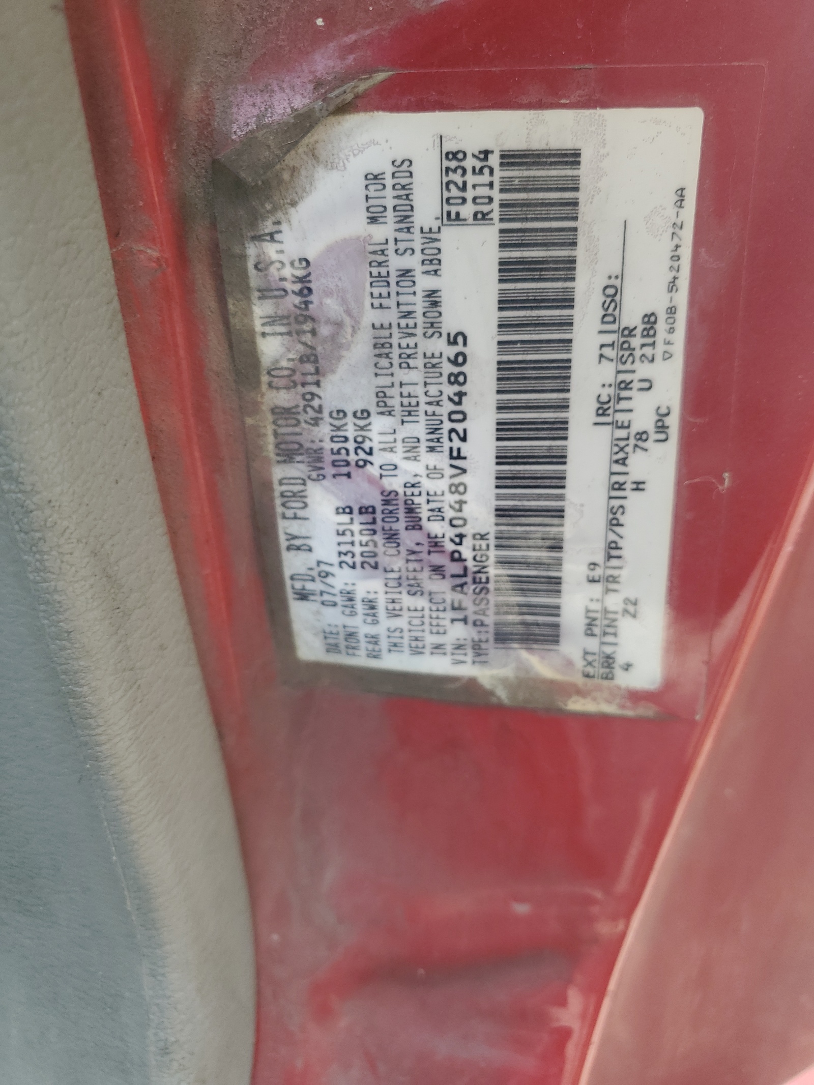 1FALP4048VF204865 1997 Ford Mustang