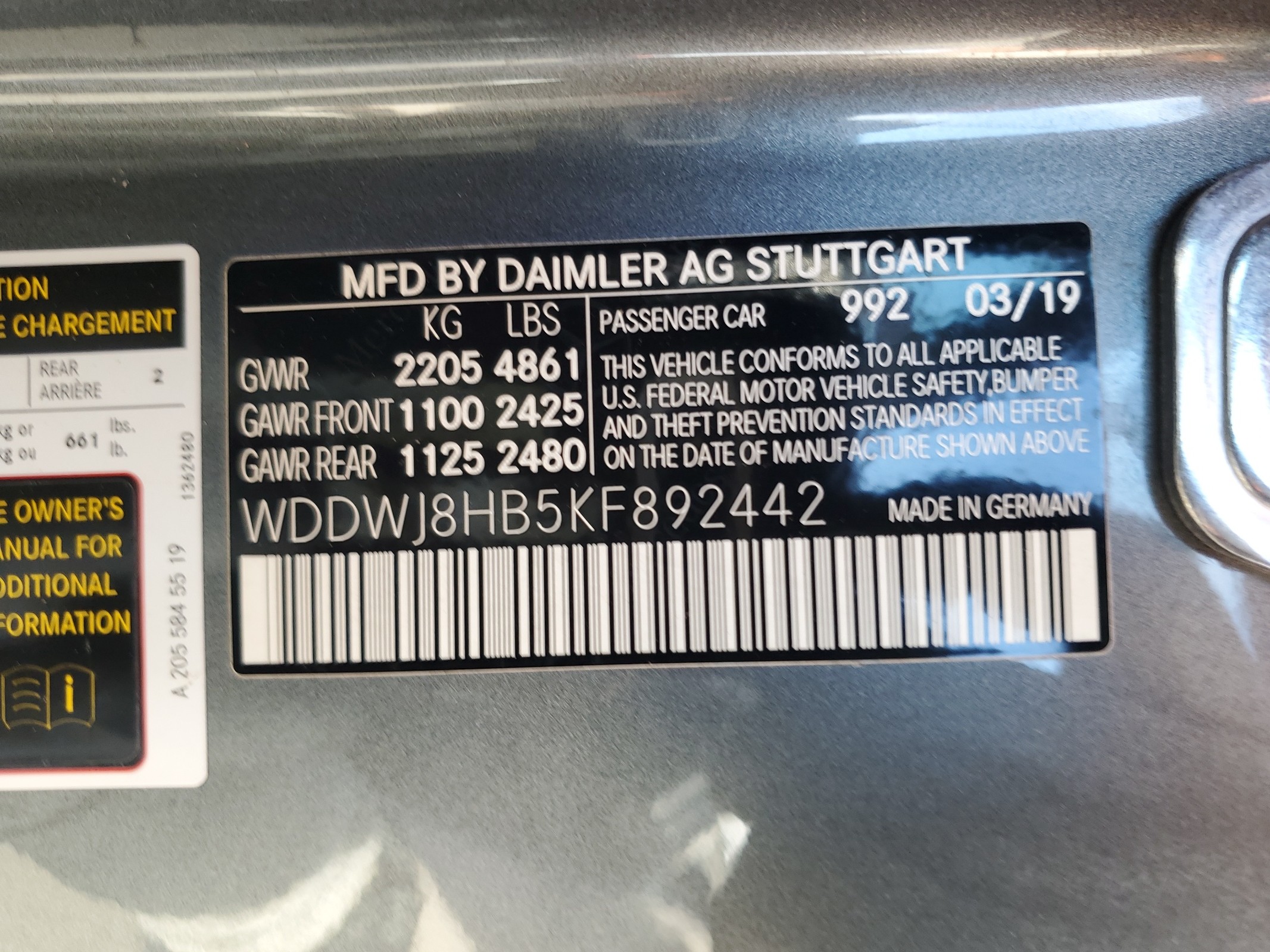 WDDWJ8HB5KF892442 2019 Mercedes-Benz C 63 Amg-S