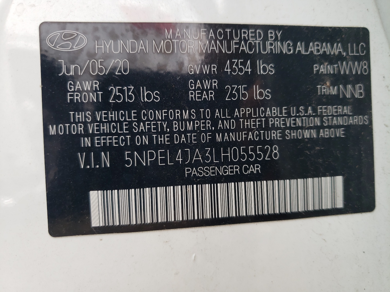 5NPEL4JA3LH055528 2020 Hyundai Sonata Sel