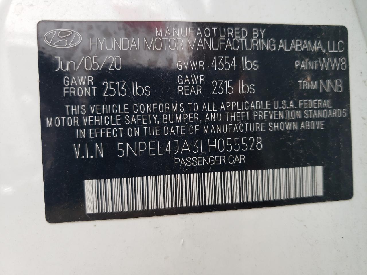 2020 Hyundai Sonata Sel VIN: 5NPEL4JA3LH055528 Lot: 64470144