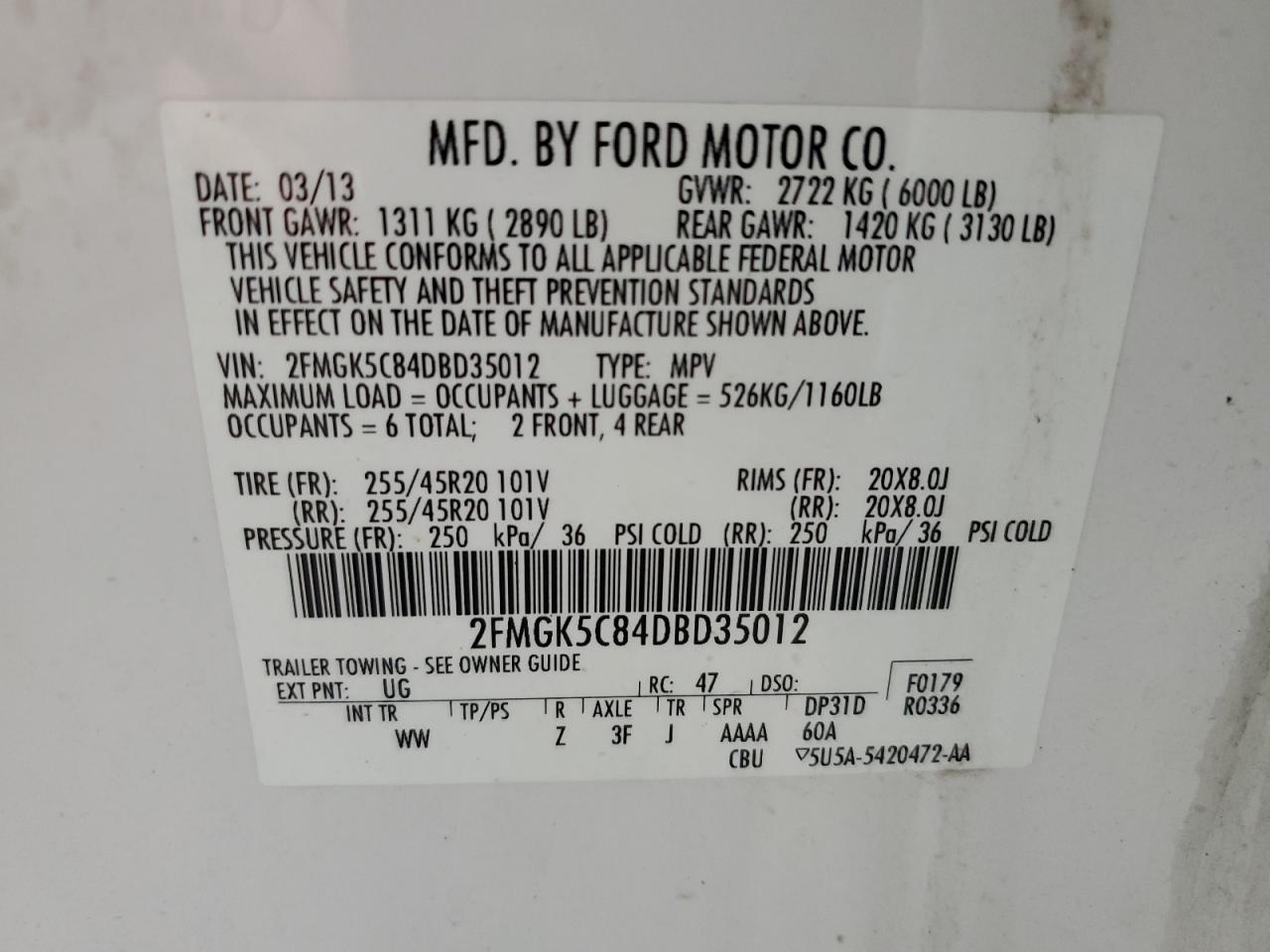 2FMGK5C84DBD35012 2013 Ford Flex Sel