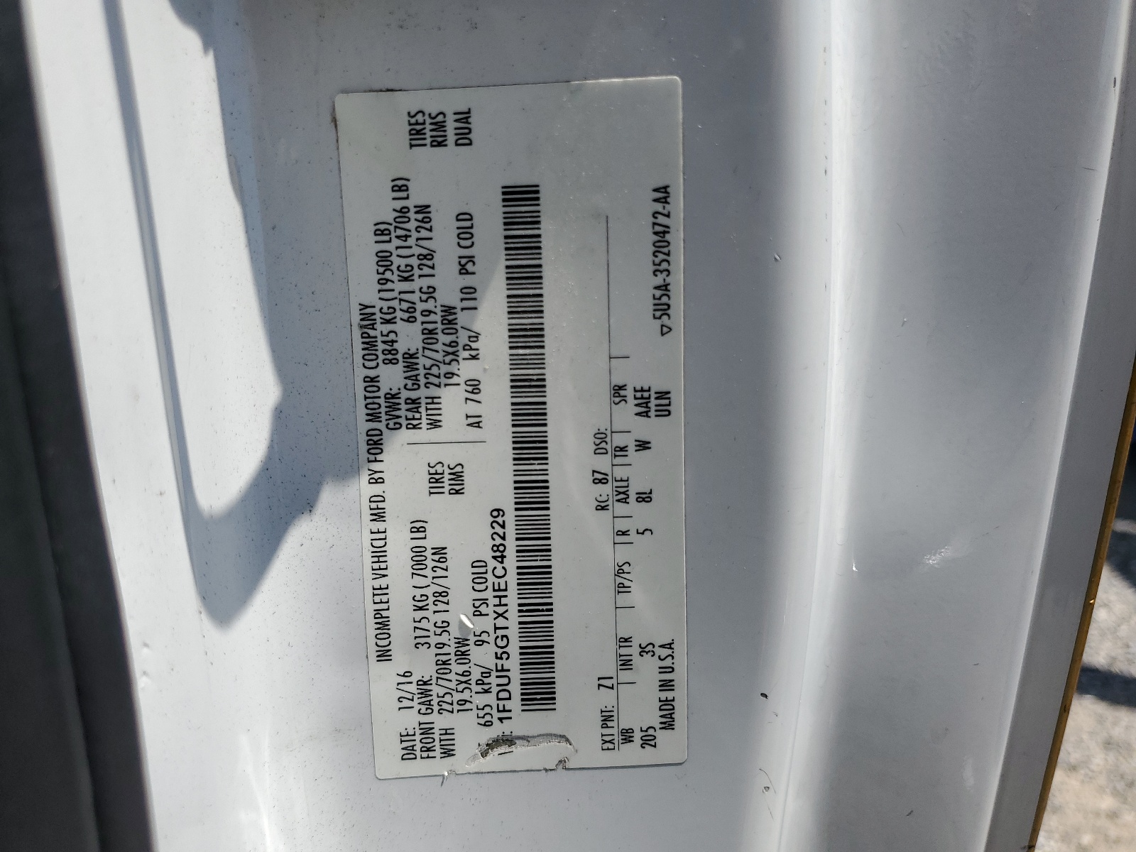 1FDUF5GTXHEC48229 2017 Ford F550 Super Duty