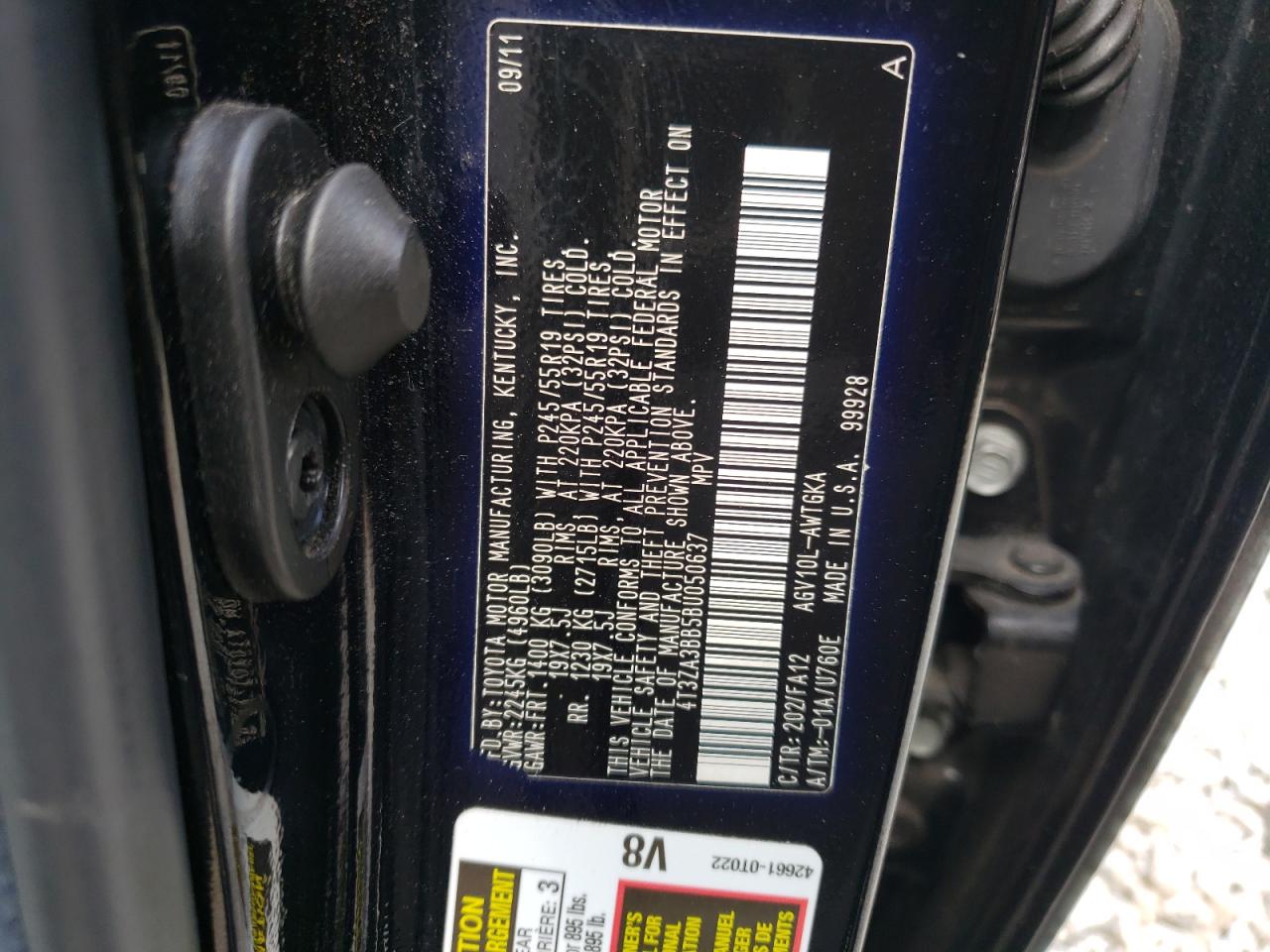 2011 Toyota Venza VIN: 4T3ZA3BB5BU050637 Lot: 62393964