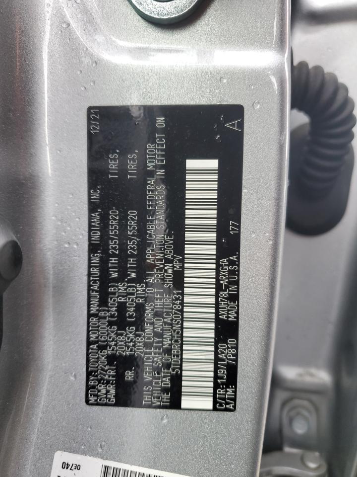 2022 Toyota Highlander Hybrid Platinum VIN: 5TDEBRCH5NS078431 Lot: 63900154