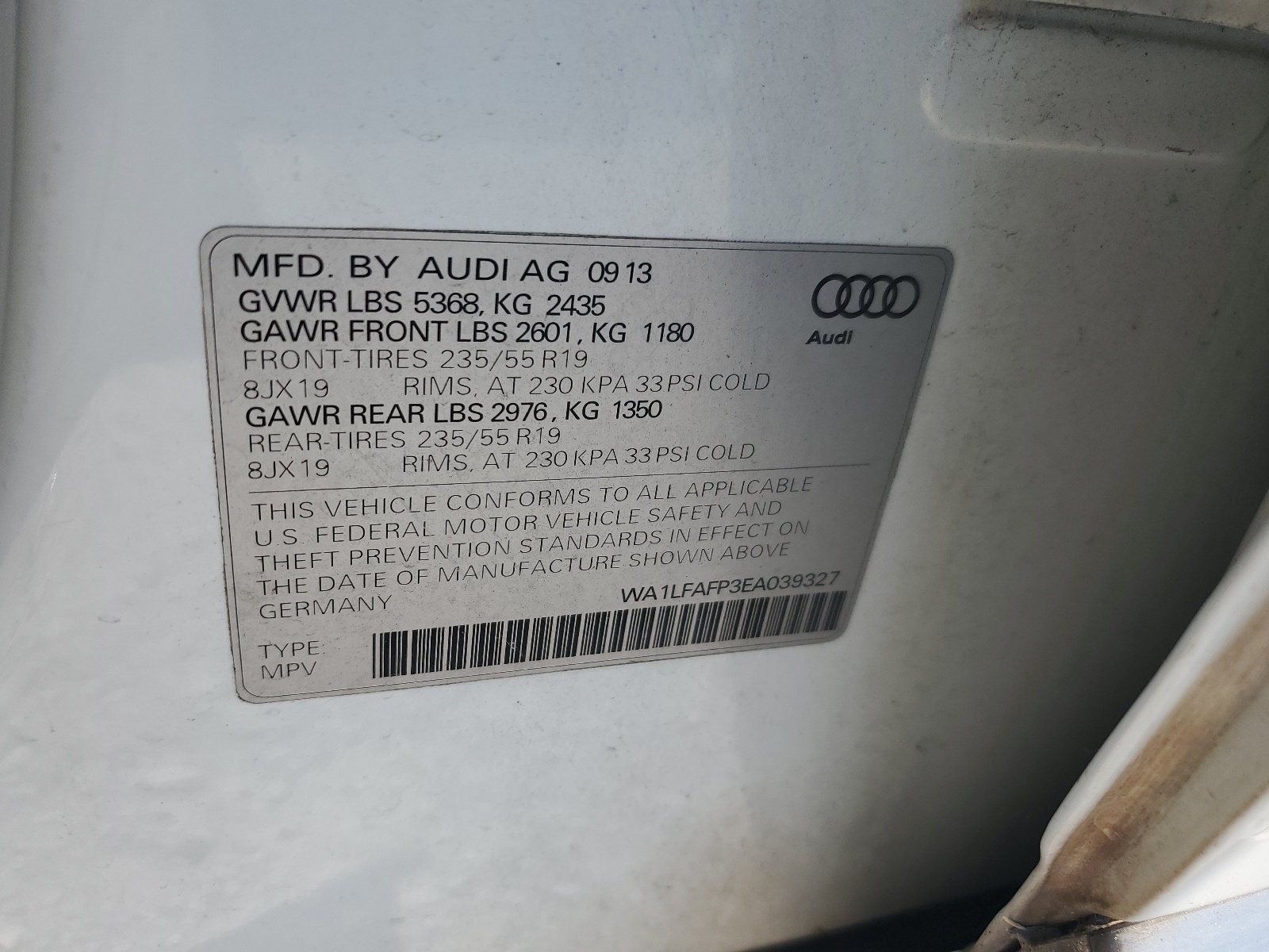 WA1LFAFP3EA039327 2014 Audi Q5 Premium Plus