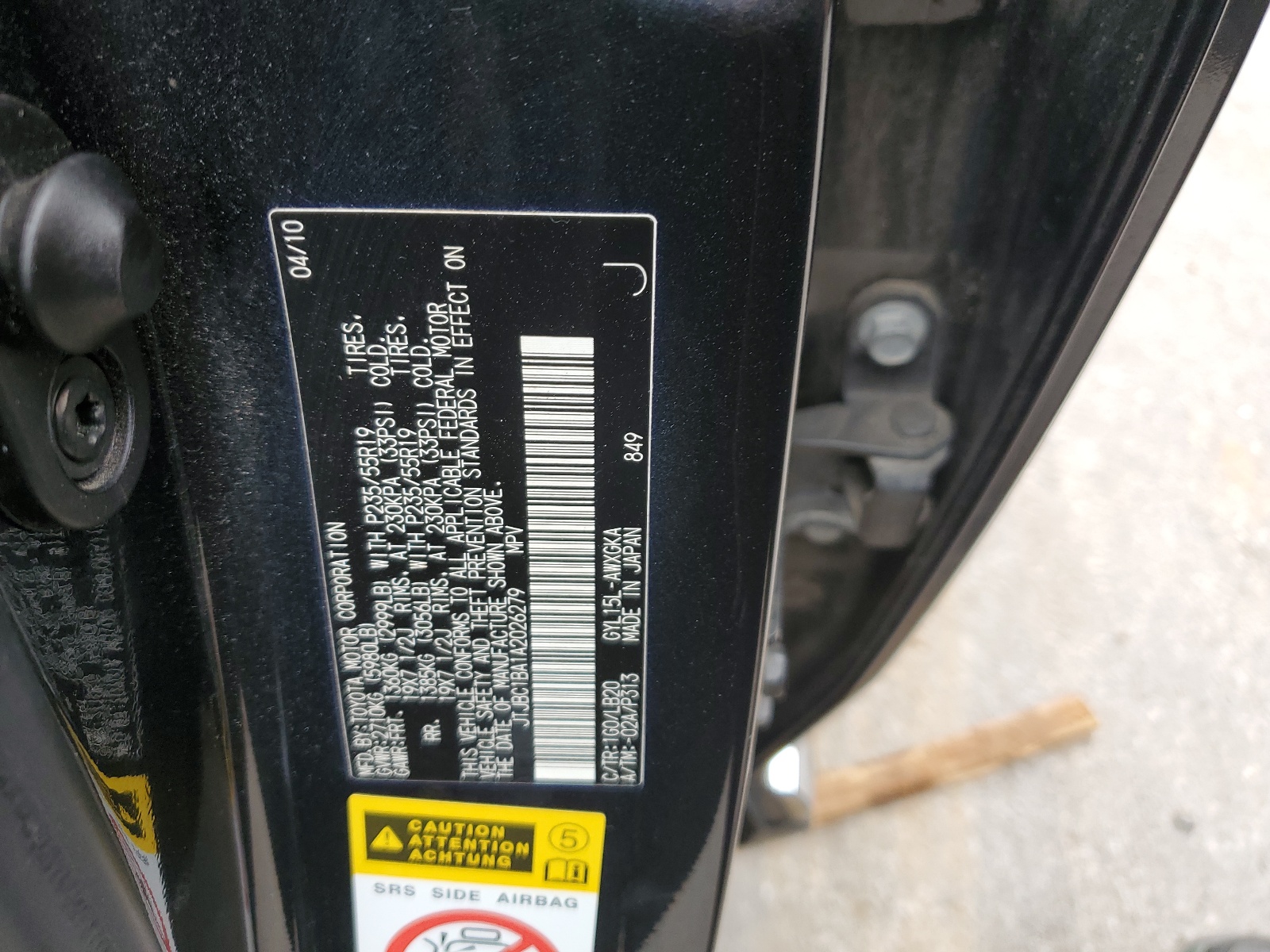 JTJBC1BA1A2026279 2010 Lexus Rx 450