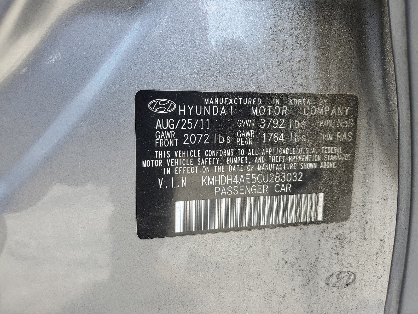 KMHDH4AE5CU283032 2012 Hyundai Elantra Gls