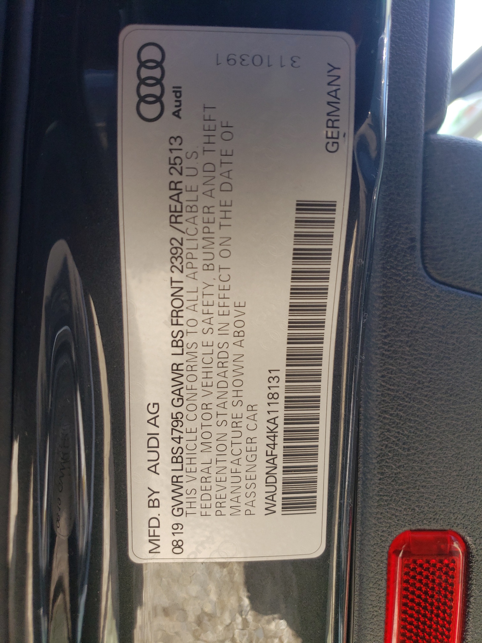 WAUDNAF44KA118131 2019 Audi A4 Premium