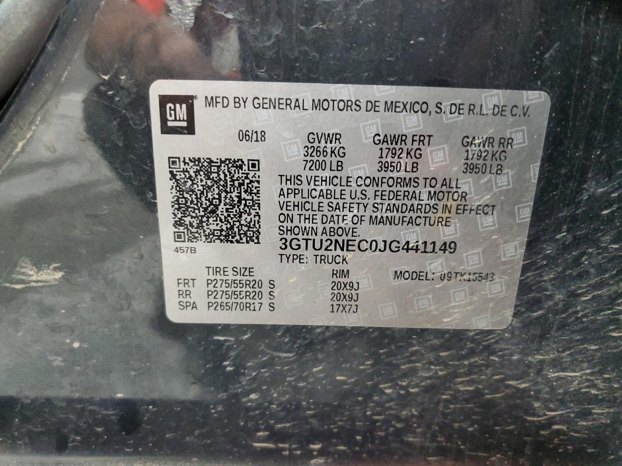 2018 GMC Sierra K1500 Slt VIN: 3GTU2NEC0JG441149 Lot: 63549164