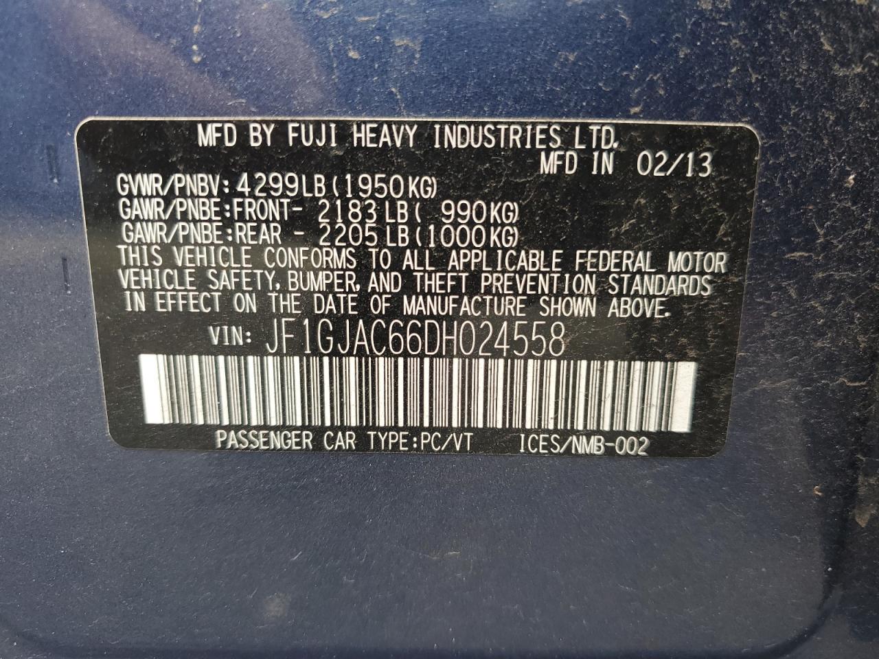 2013 Subaru Impreza Premium VIN: JF1GJAC66DH024558 Lot: 64107624