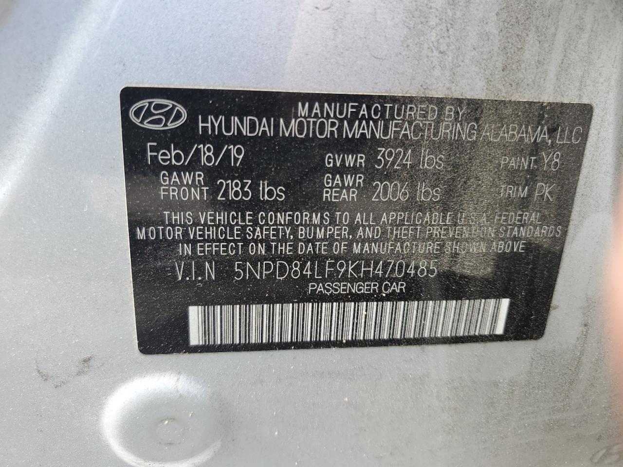 5NPD84LF9KH470485 2019 Hyundai Elantra Sel