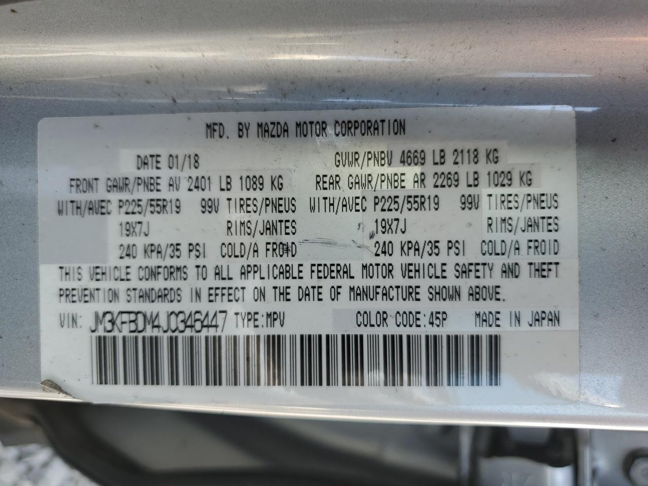 2018 Mazda Cx-5 Grand Touring VIN: JM3KFBDM4J0346447 Lot: 62285914