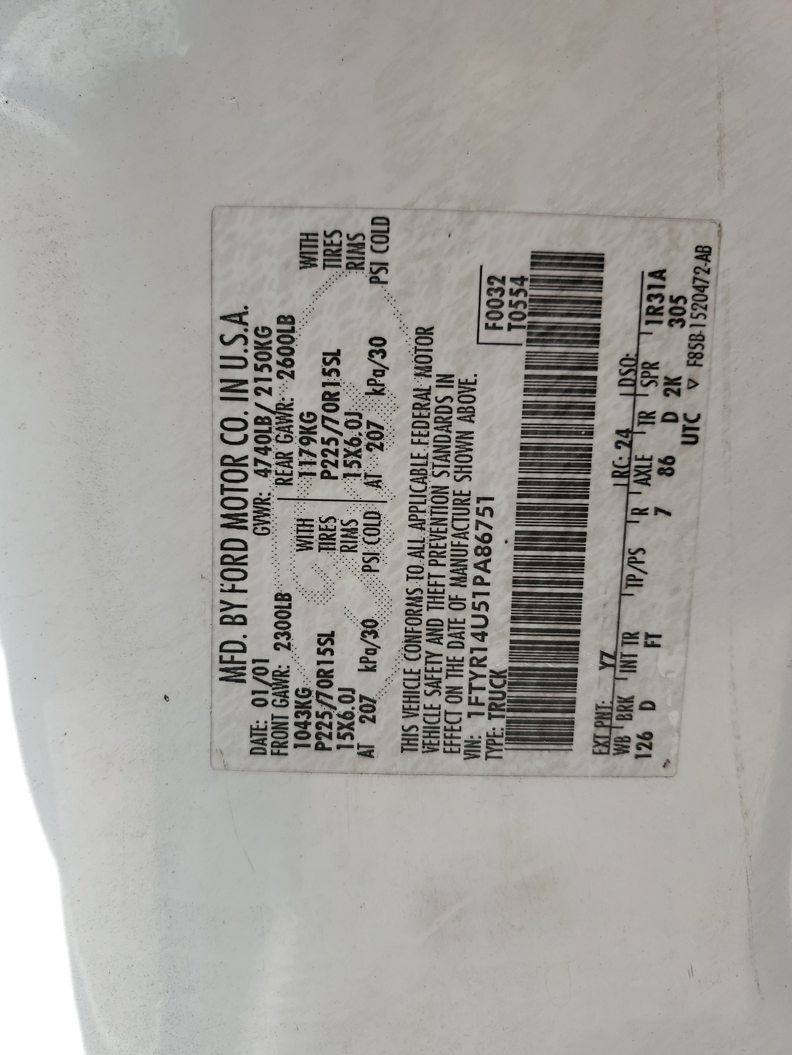 1FTYR14U51PA86751 2001 Ford Ranger Super Cab