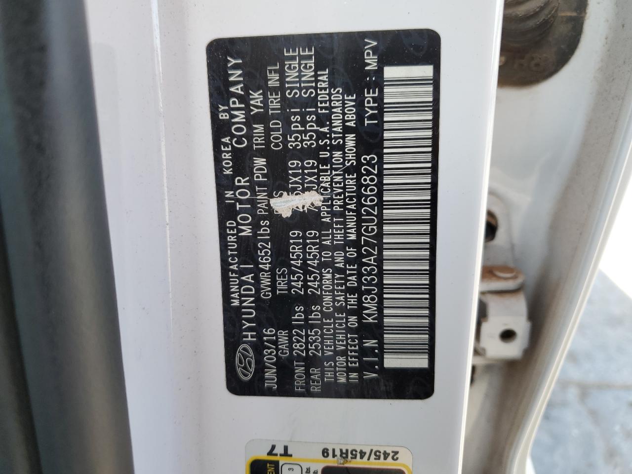 2016 Hyundai Tucson Limited VIN: KM8J33A27GU266823 Lot: 65444294