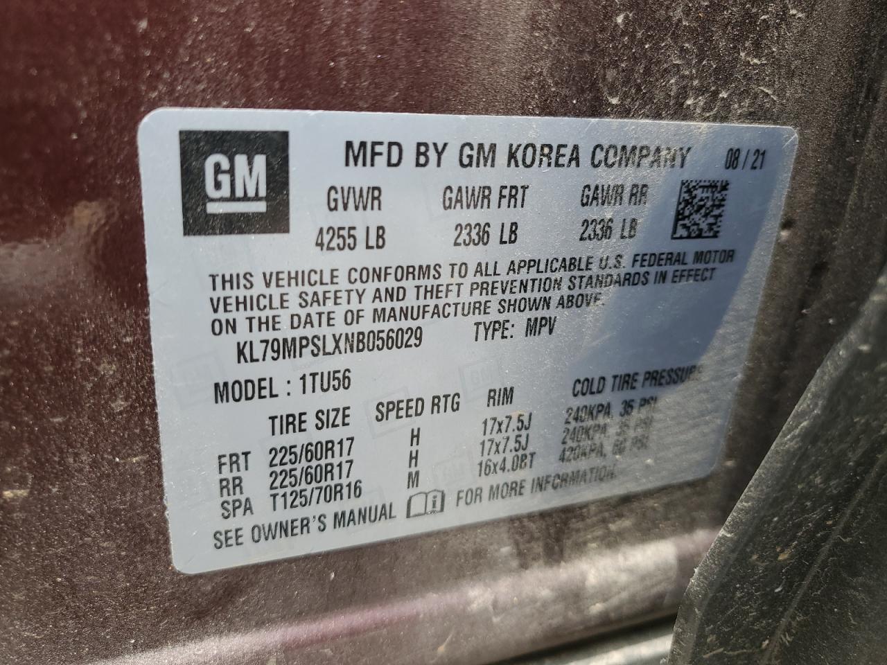 2022 Chevrolet Trailblazer Lt VIN: KL79MPSLXNB056029 Lot: 64079344