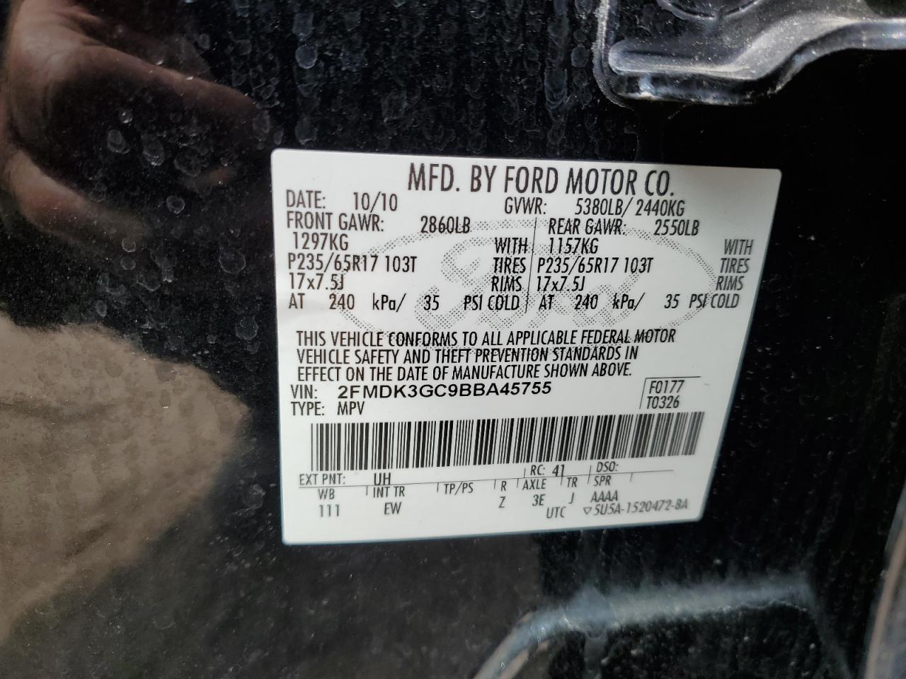 2FMDK3GC9BBA45755 2011 Ford Edge Se