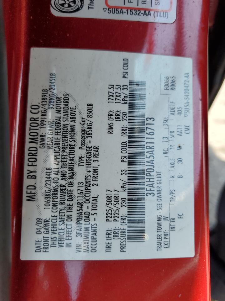 2010 Ford Fusion Sel VIN: 3FAHP0JA5AR116713 Lot: 61934334