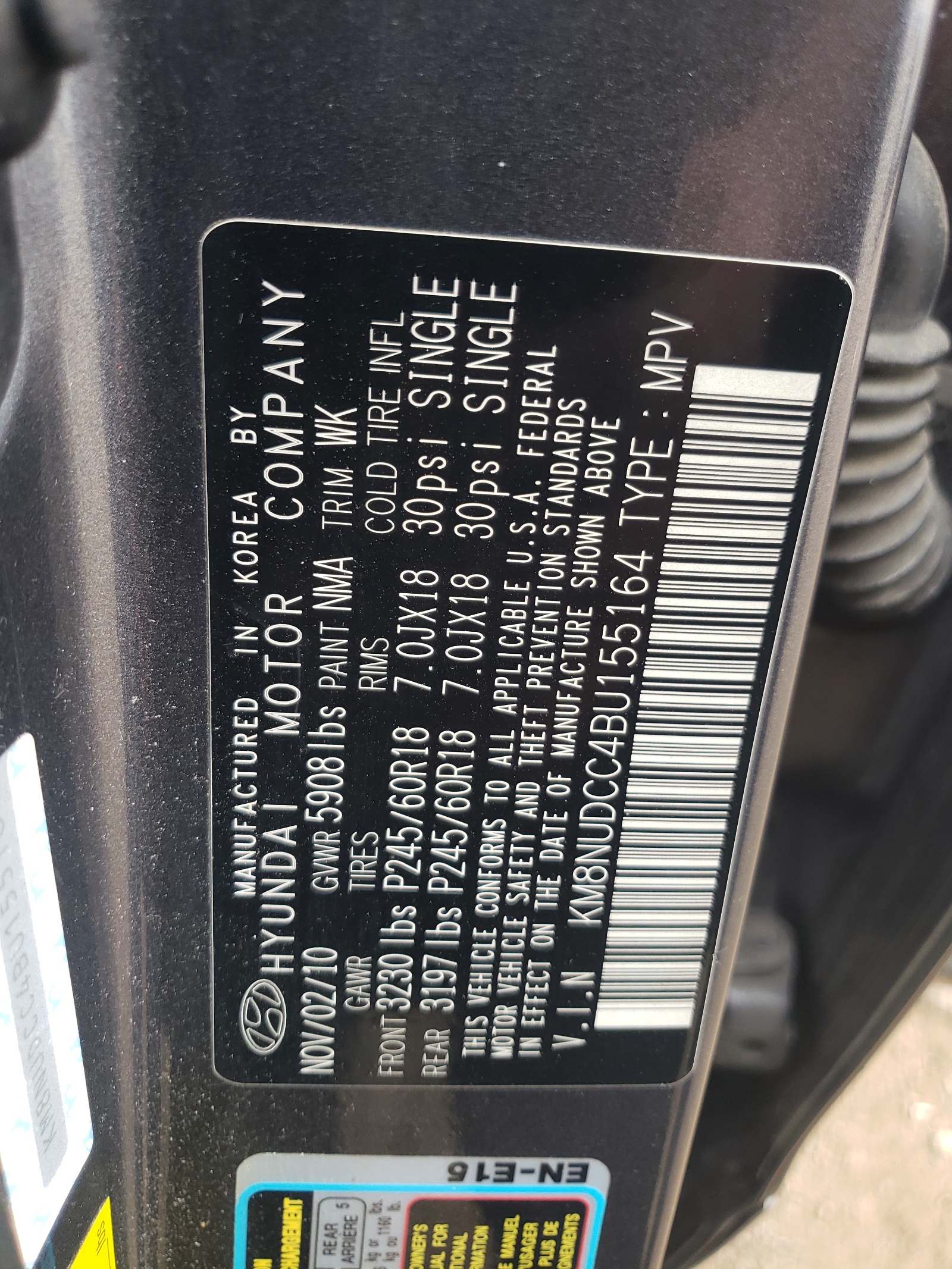 KM8NUDCC4BU155164 2011 Hyundai Veracruz Gls