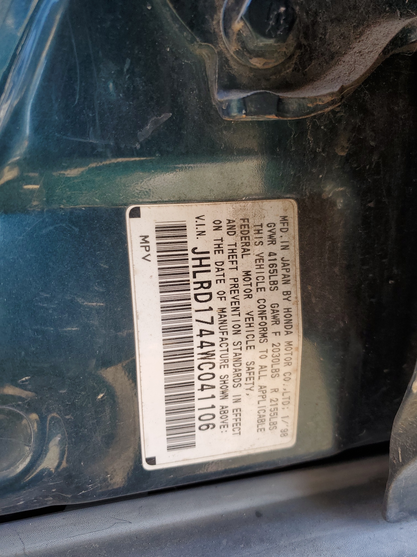 JHLRD1744WC041106 1998 Honda Cr-V Lx