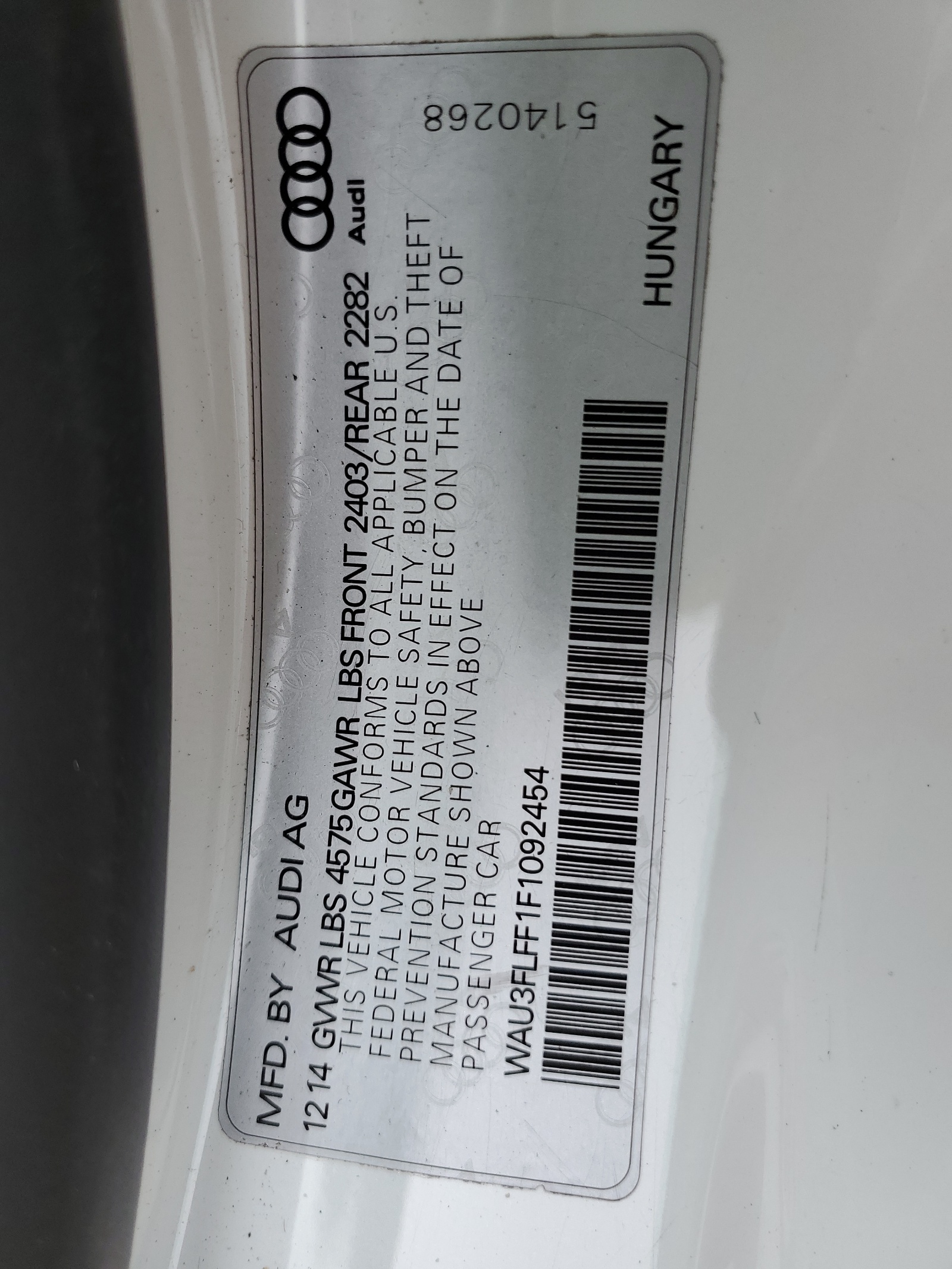 WAU3FLFF1F1092454 2015 Audi A3 Premium Plus