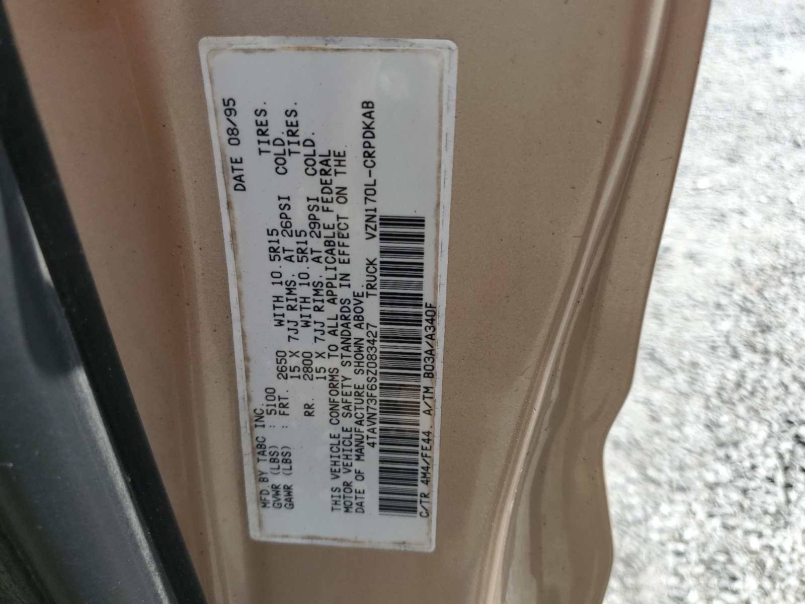 4TAVN73F6SZ083427 1995 Toyota Tacoma Xtracab