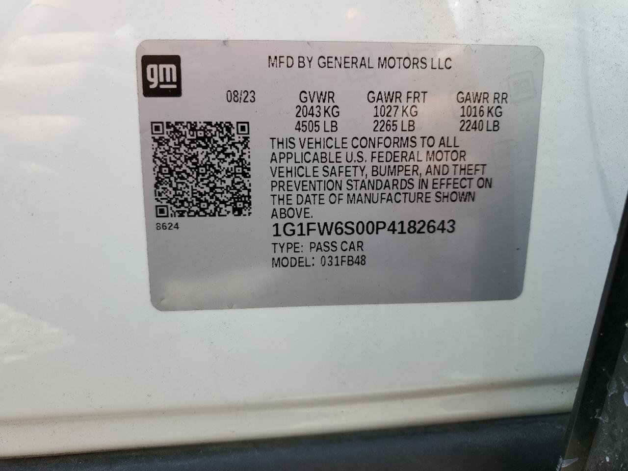 2023 Chevrolet Bolt Ev 1Lt VIN: 1G1FW6S00P4182643 Lot: 64811704