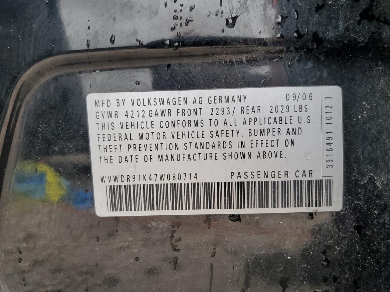 2007 Volkswagen Rabbit VIN: WVWDR91K47W080714 Lot: 63546054