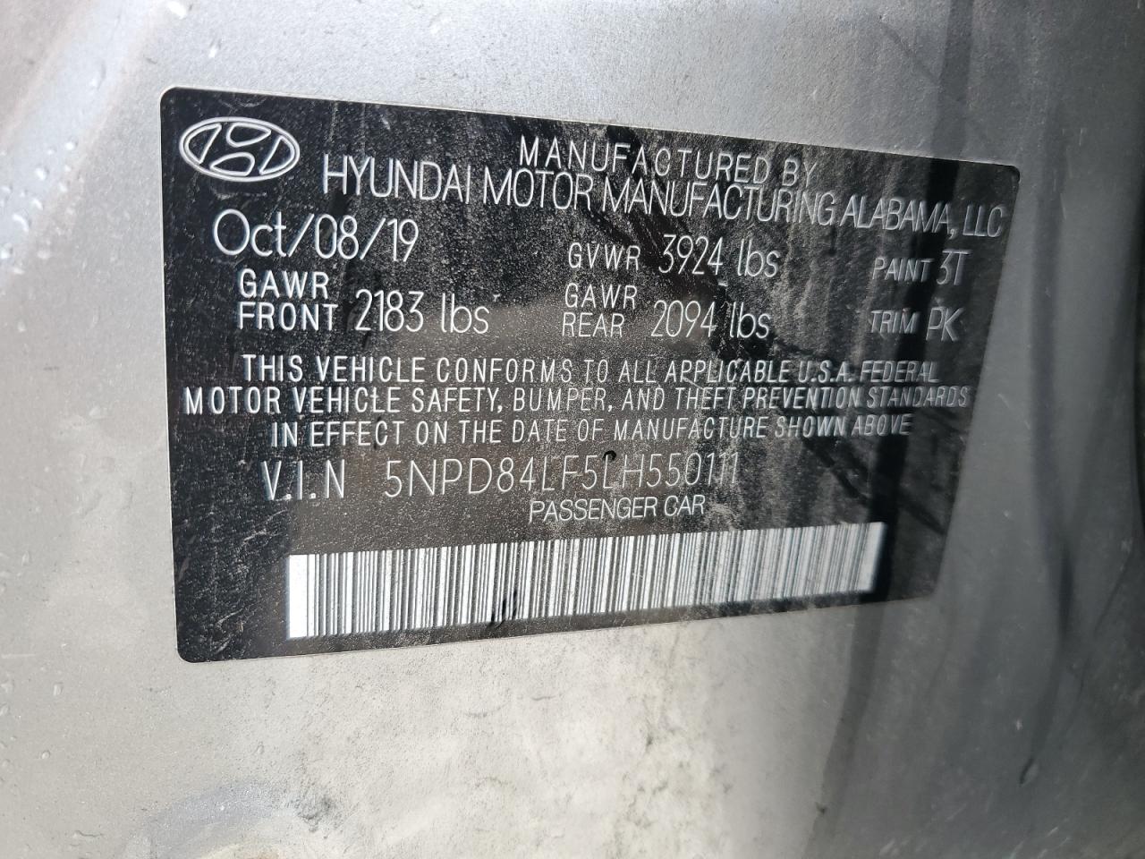 2020 Hyundai Elantra Sel VIN: 5NPD84LF5LH550111 Lot: 64717404