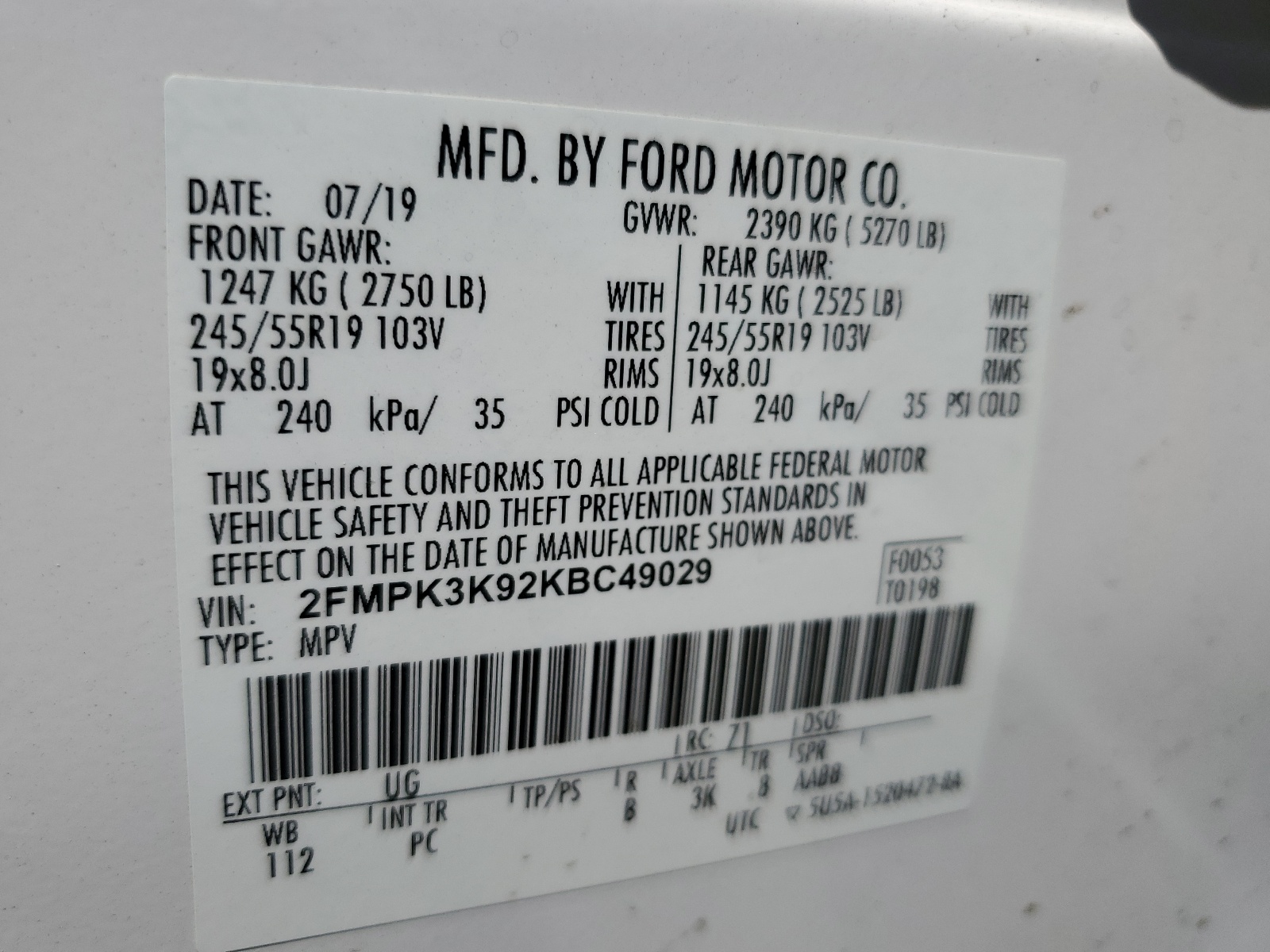 2FMPK3K92KBC49029 2019 Ford Edge Titanium