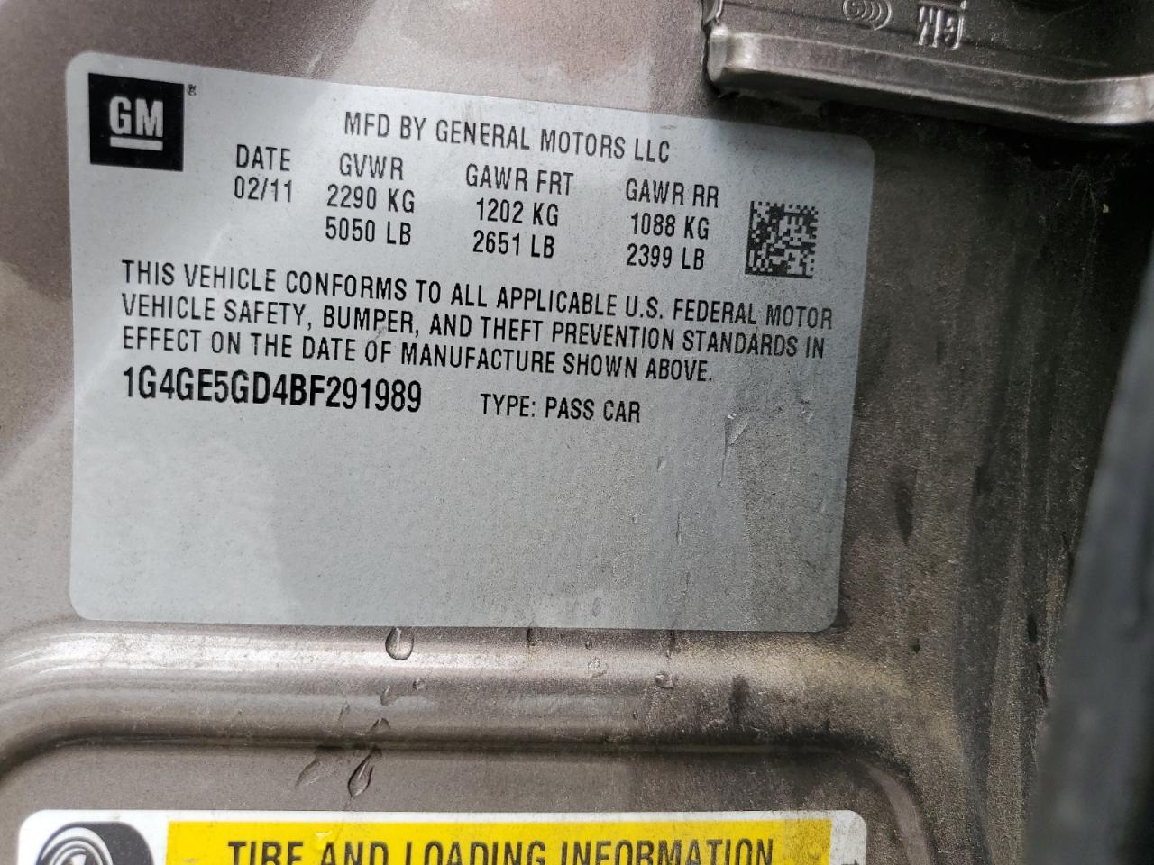 2011 Buick Lacrosse Cxs VIN: 1G4GE5GD4BF291989 Lot: 63668744