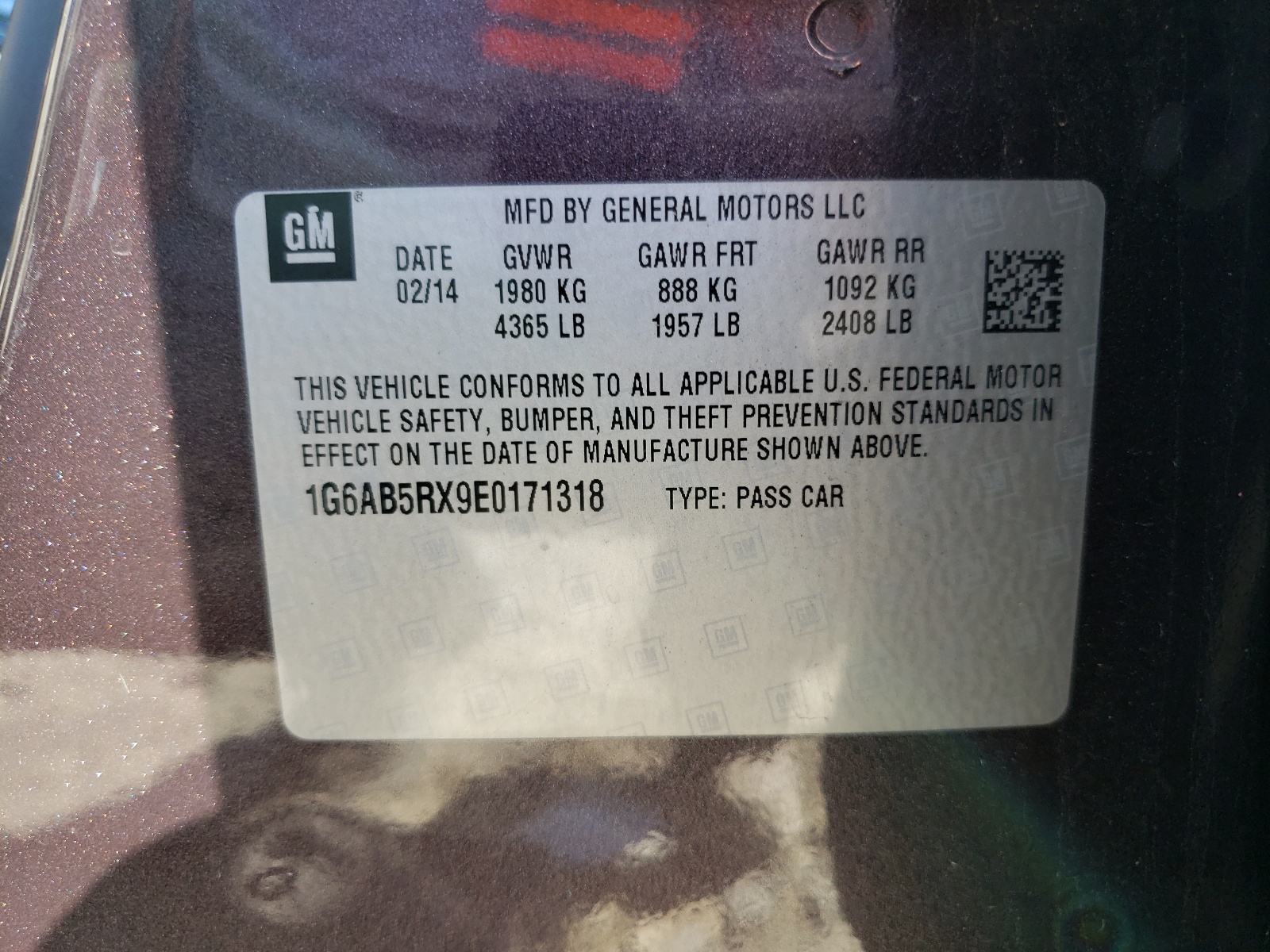 1G6AB5RX9E0171318 2014 Cadillac Ats Luxury