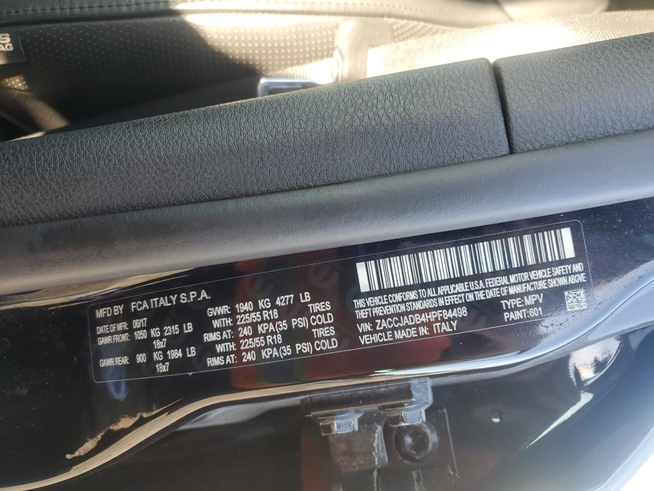 2017 Jeep Renegade Limited VIN: ZACCJADB4HPF84498 Lot: 64761104