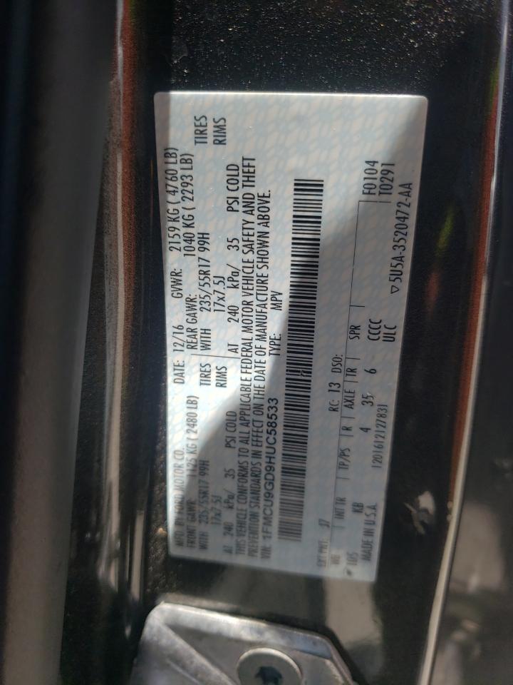 2017 Ford Escape Se VIN: 1FMCU9GD9HUC58533 Lot: 61160724