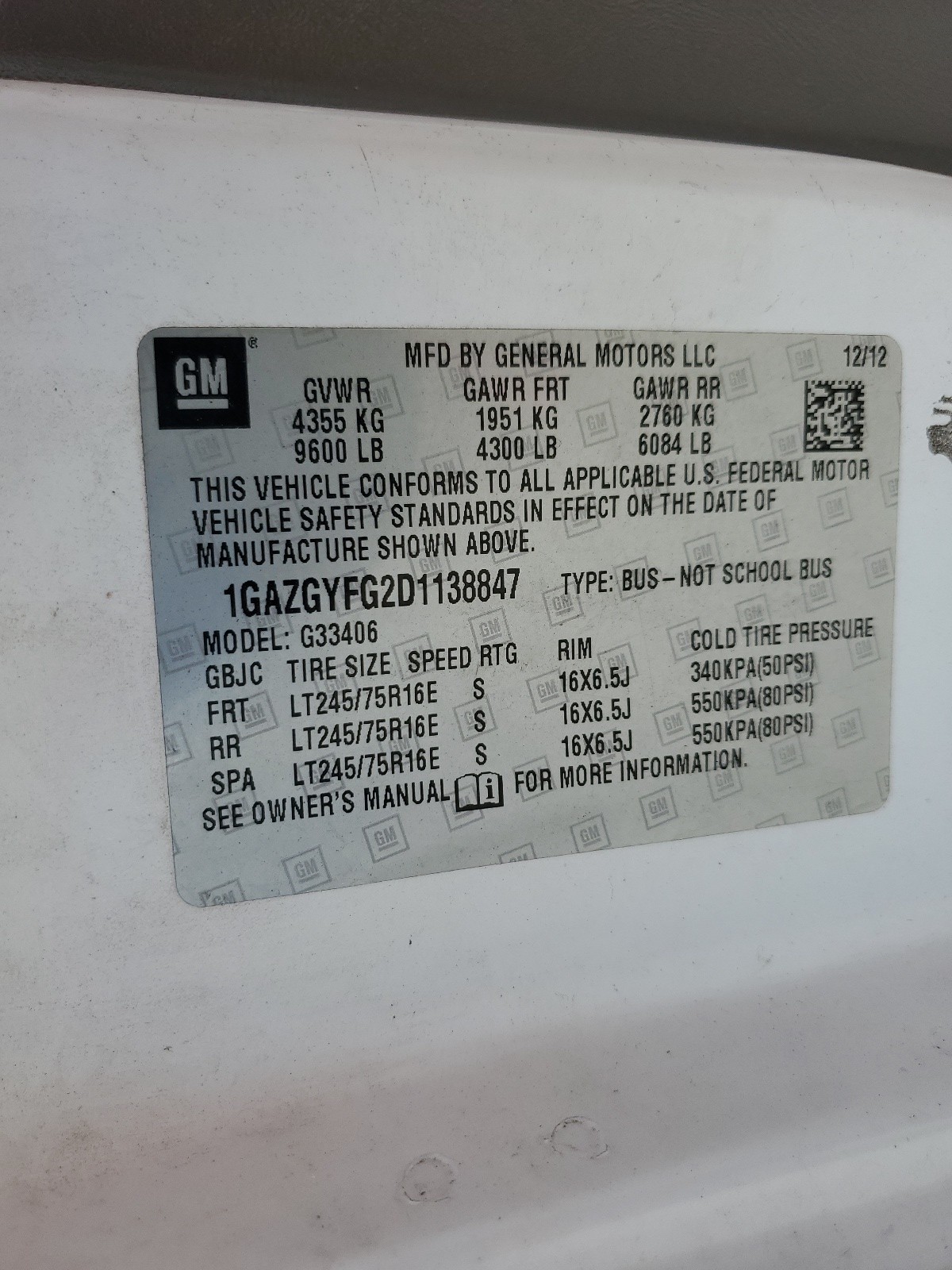 1GAZGYFG2D1138847 2013 Chevrolet Express G3500 Lt