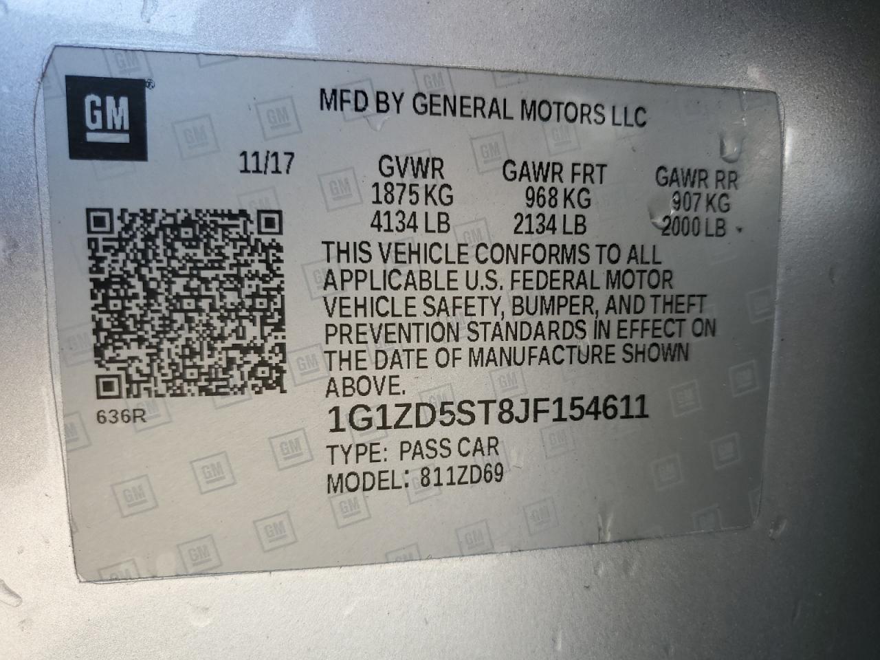 2018 Chevrolet Malibu Lt VIN: 1G1ZD5ST8JF154611 Lot: 60413804