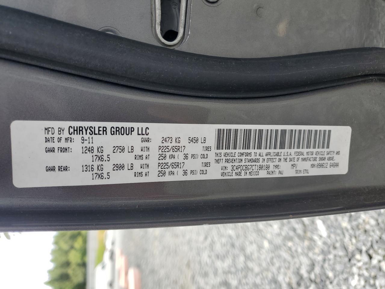 2012 Dodge Journey Sxt VIN: 3C4PDCBG7CT180180 Lot: 92051905