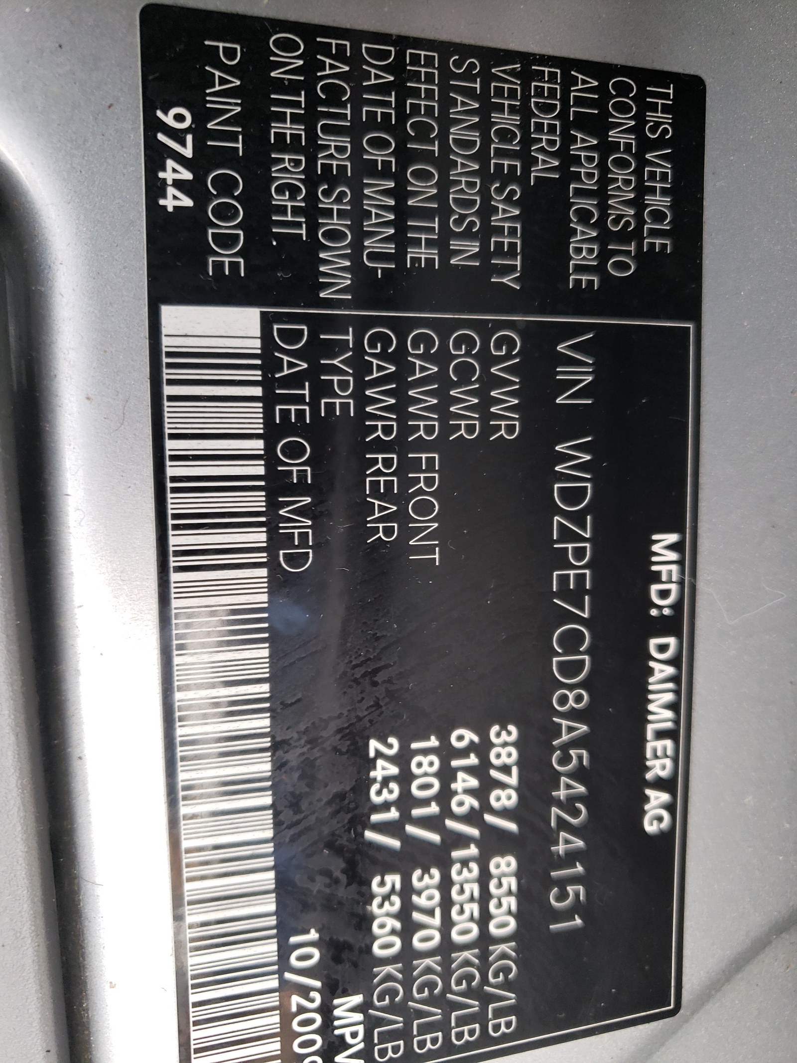 WDZPE7CD8A5424151 2010 Mercedes-Benz Sprinter 2500