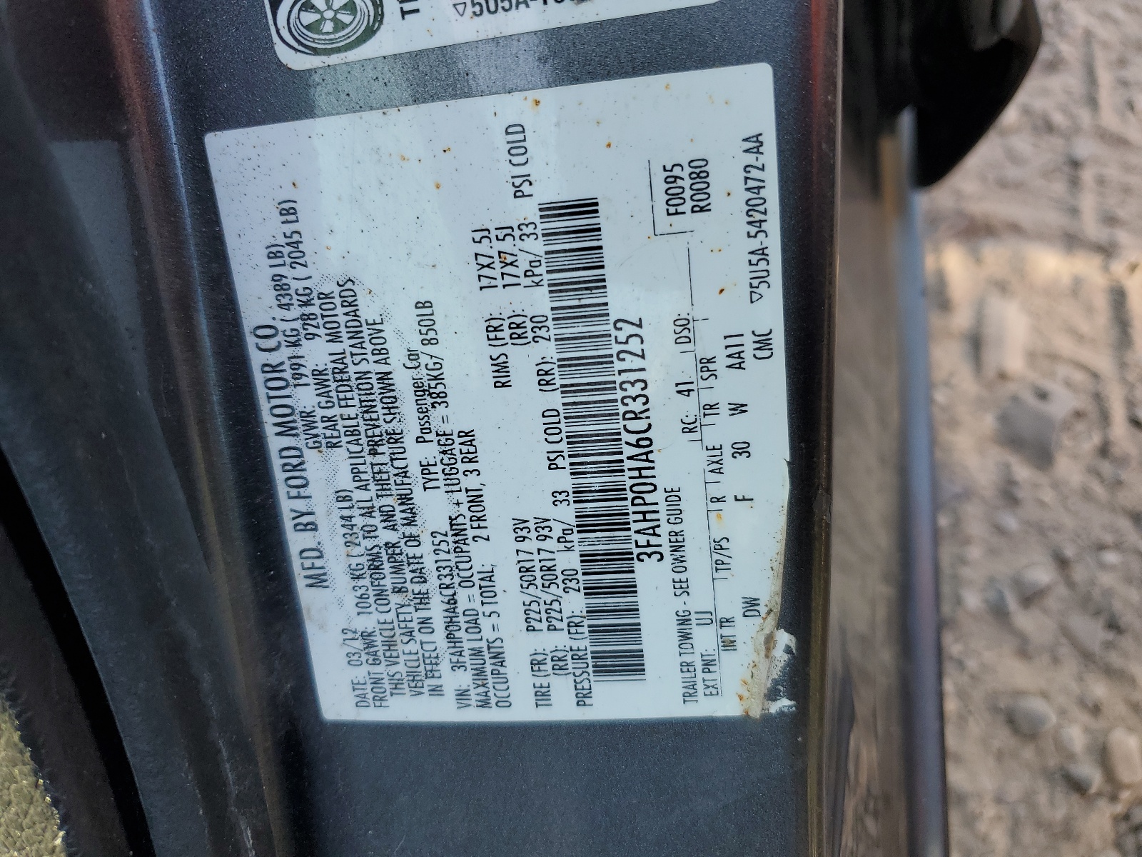 2012 Ford Fusion Se vin: 3FAHP0HA6CR331252