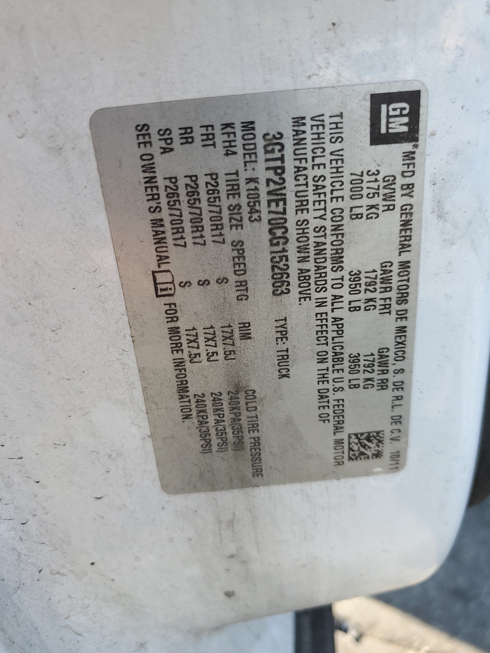 3GTP2VE70CG152663 2012 GMC Sierra K1500 Sle