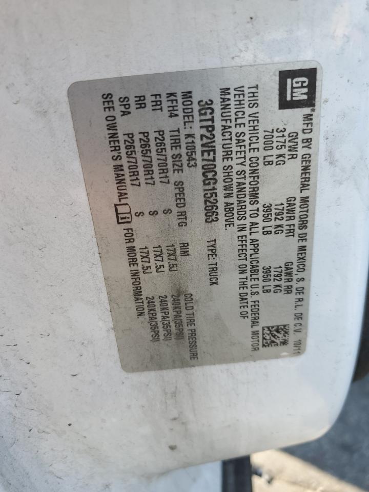 2012 GMC Sierra K1500 Sle VIN: 3GTP2VE70CG152663 Lot: 64702594