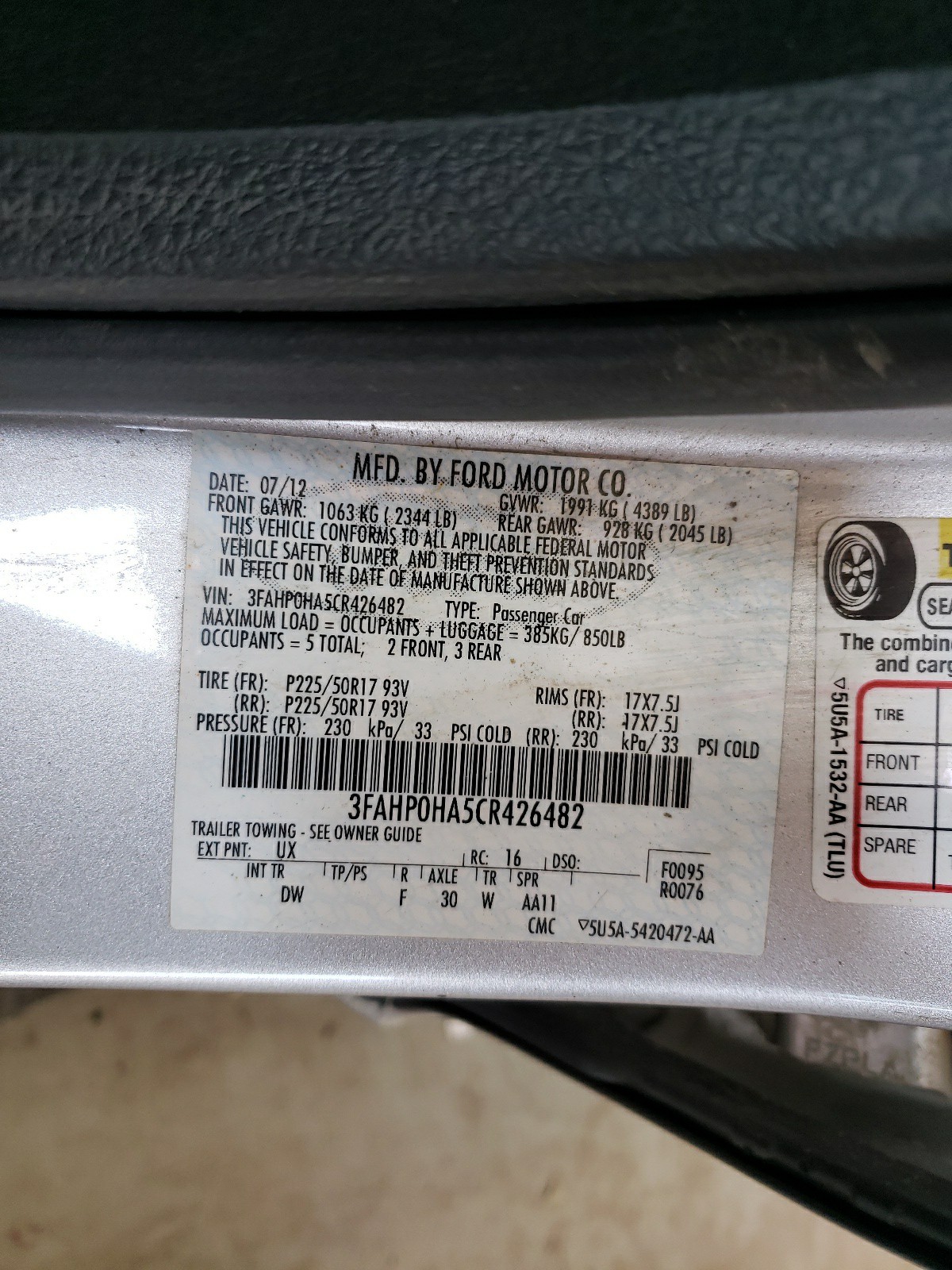 3FAHP0HA5CR426482 2012 Ford Fusion Se