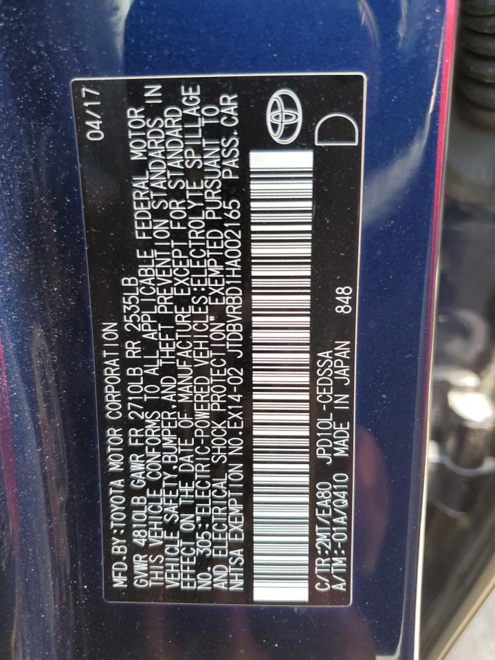 2017 Toyota Mirai VIN: JTDBVRBD1HA002165 Lot: 62575204