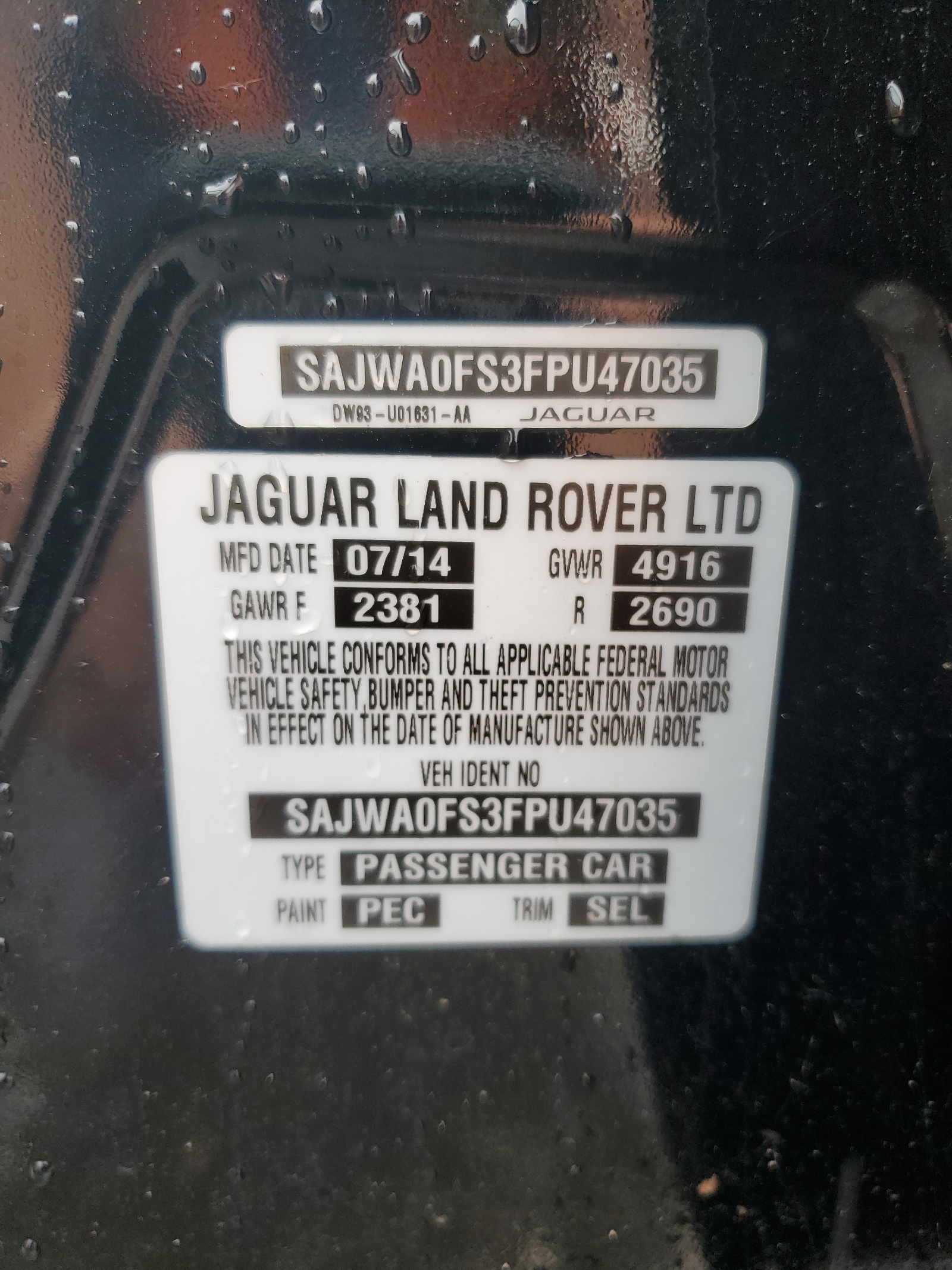 SAJWA0FS3FPU47035 2015 Jaguar Xf 2.0T Premium