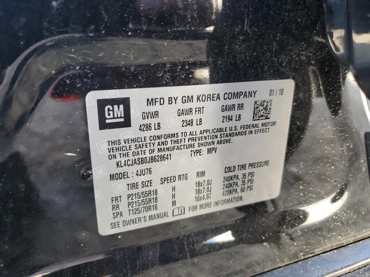 2018 Buick Encore Preferred VIN: KL4CJASB0JB628641 Lot: 62534624