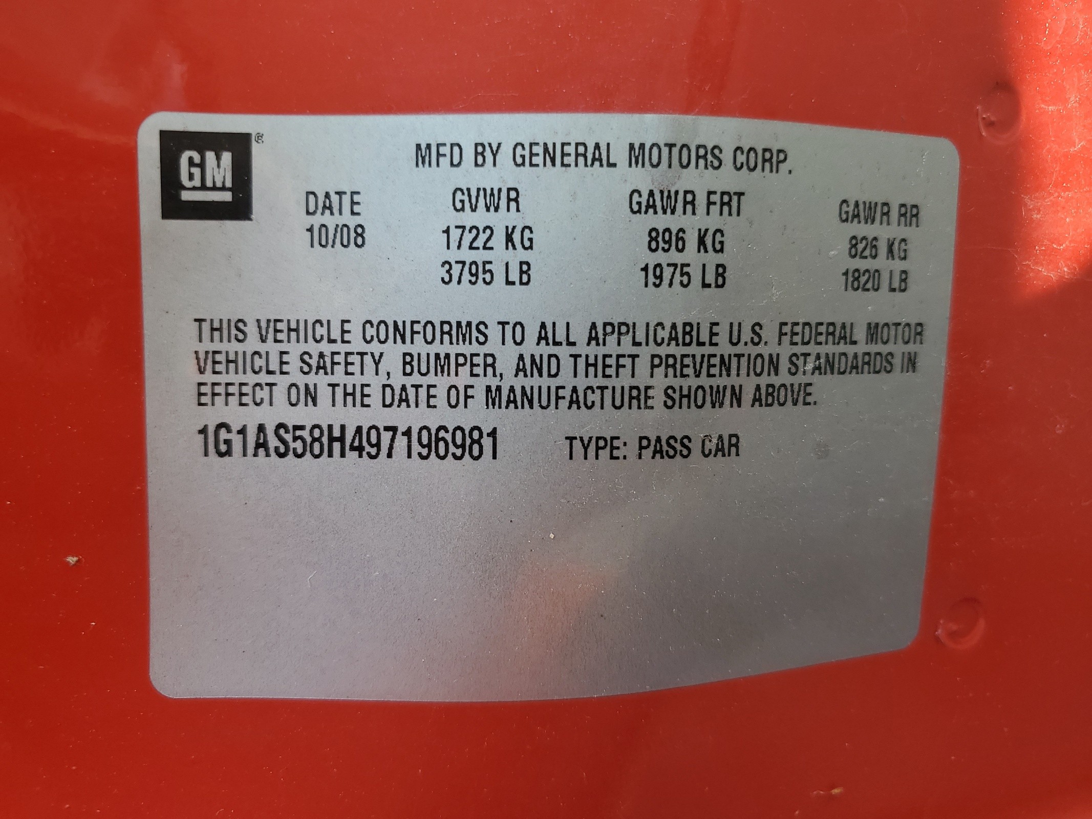 1G1AS58H497196981 2009 Chevrolet Cobalt Ls