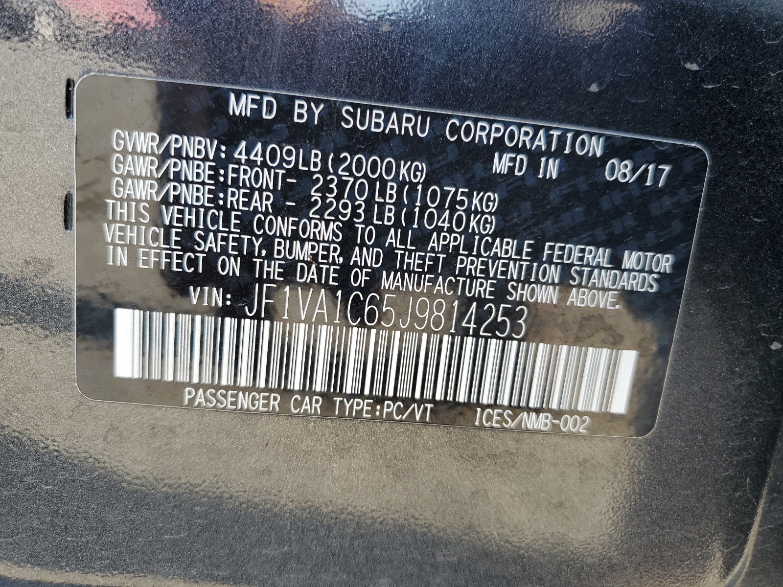 JF1VA1C65J9814253 2018 Subaru Wrx Premium