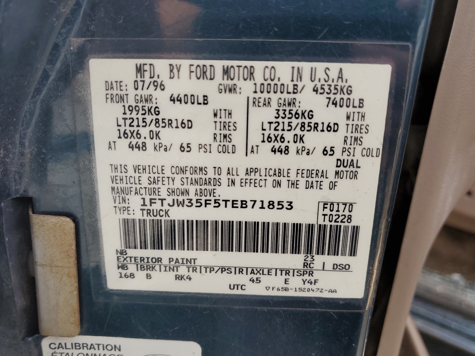 1FTJW35F5TEB71853 1996 Ford F350