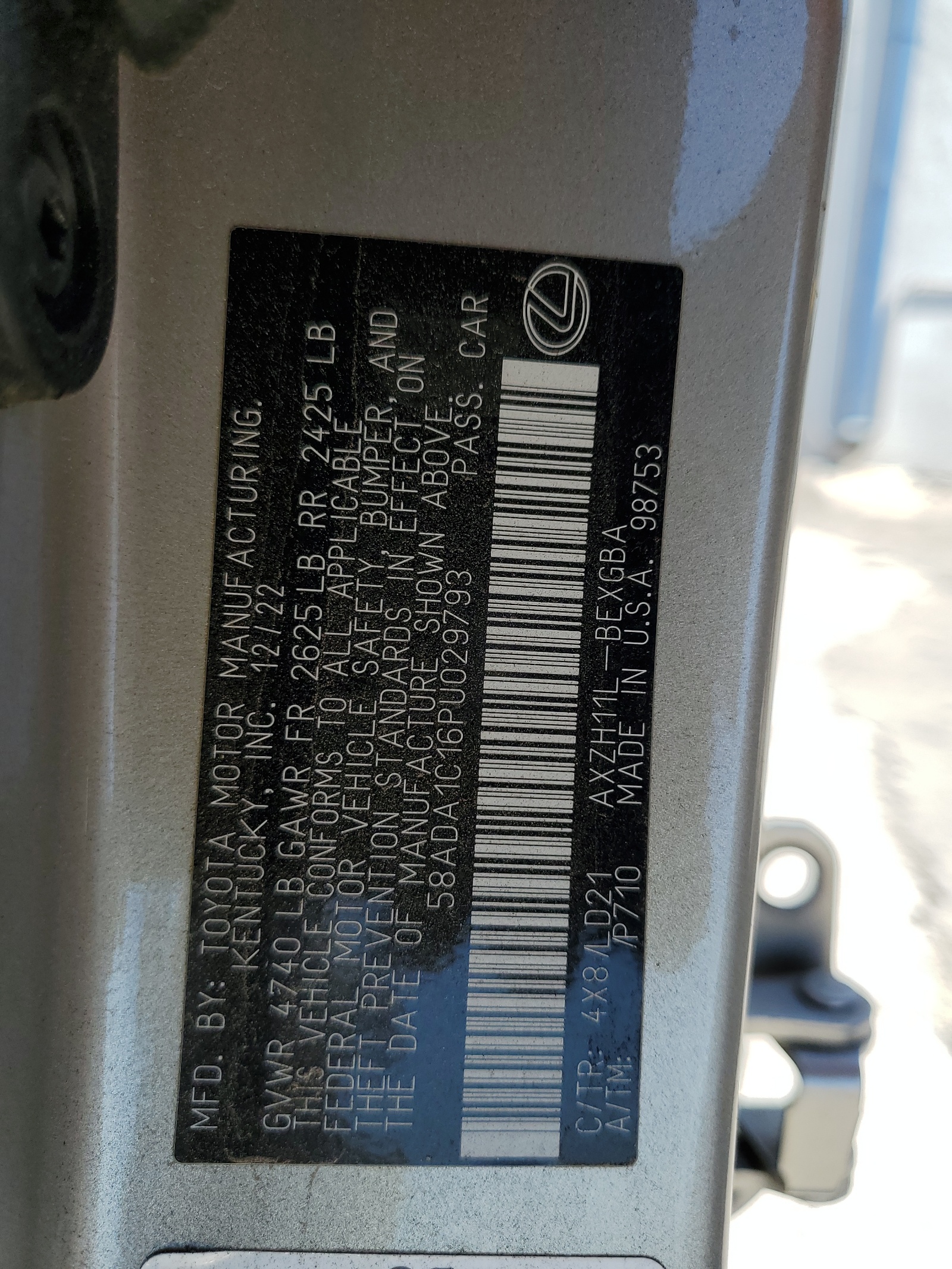 58ADA1C16PU029793 2023 Lexus Es 300H Base