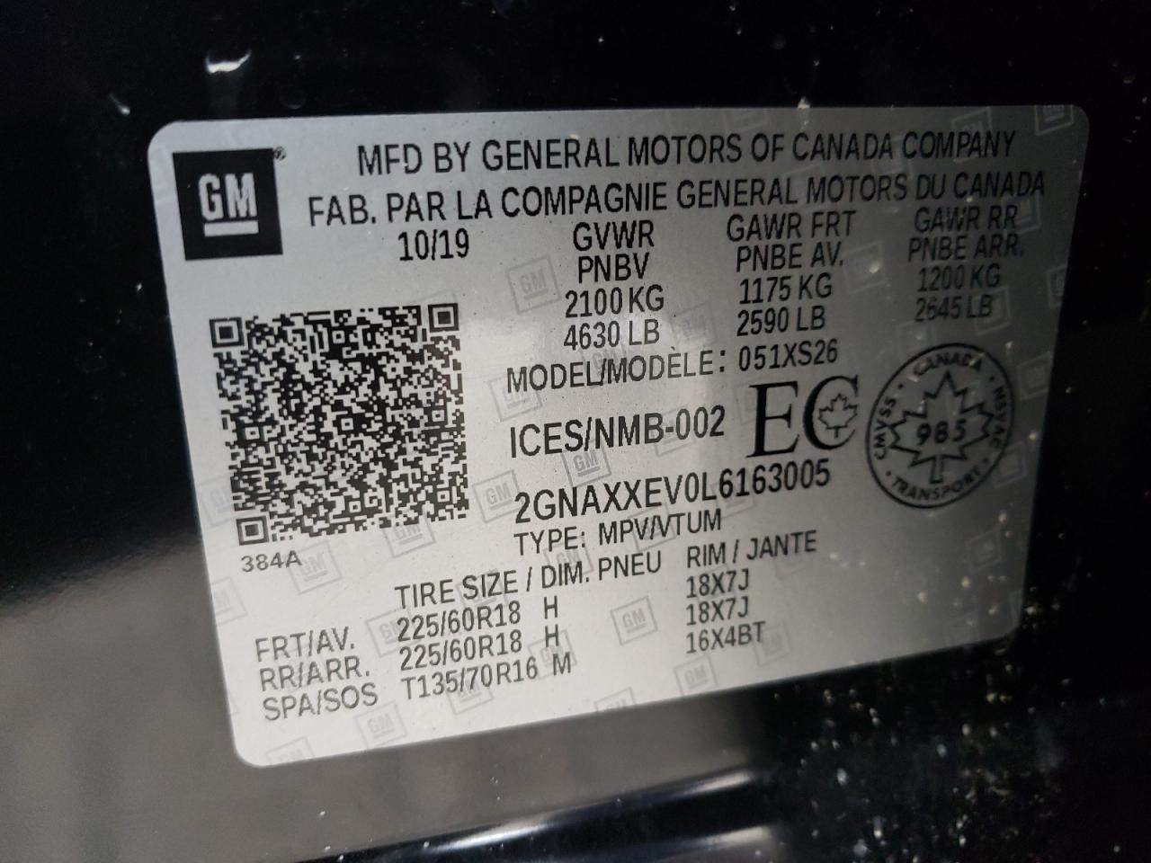 2GNAXXEV0L6163005 2020 Chevrolet Equinox Premier