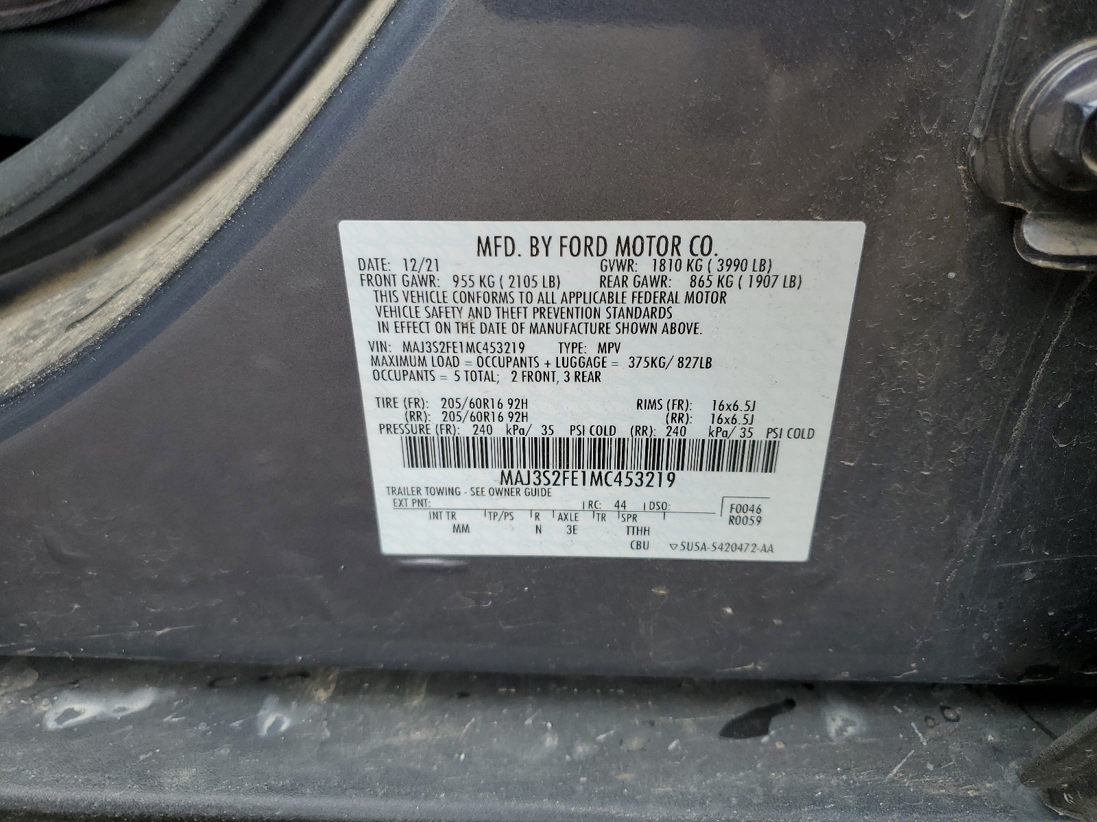 MAJ3S2FE1MC453219 2021 Ford Ecosport S